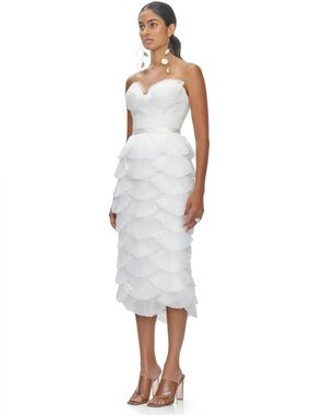 Andrea Iyamah White seashell Tiered Scallop Midi Skirt 4 NEW $895
